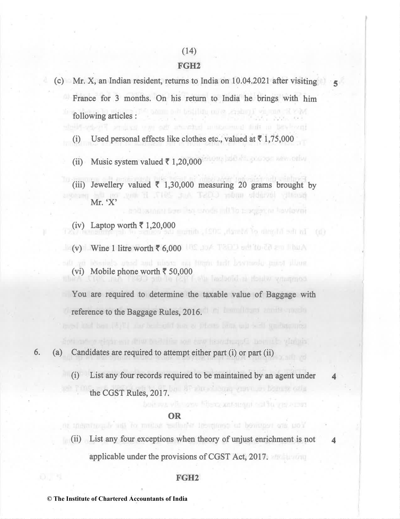 CA Final Dec 2021 Question Paper - Paper 8 – Indirect Tax Laws - Page 14