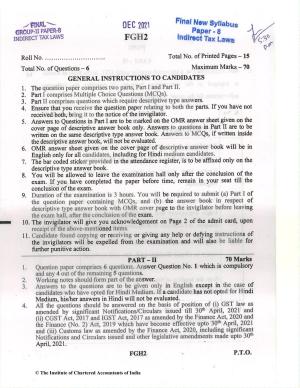 CA Final Dec 2021 Question Paper - Paper 8 – Indirect Tax Laws