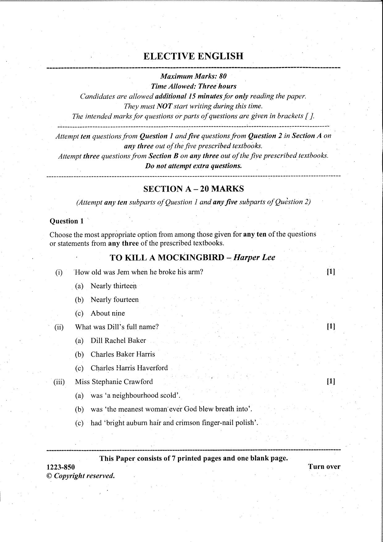 ISC Class 12 Elective English 2023 Question Paper - Page 1