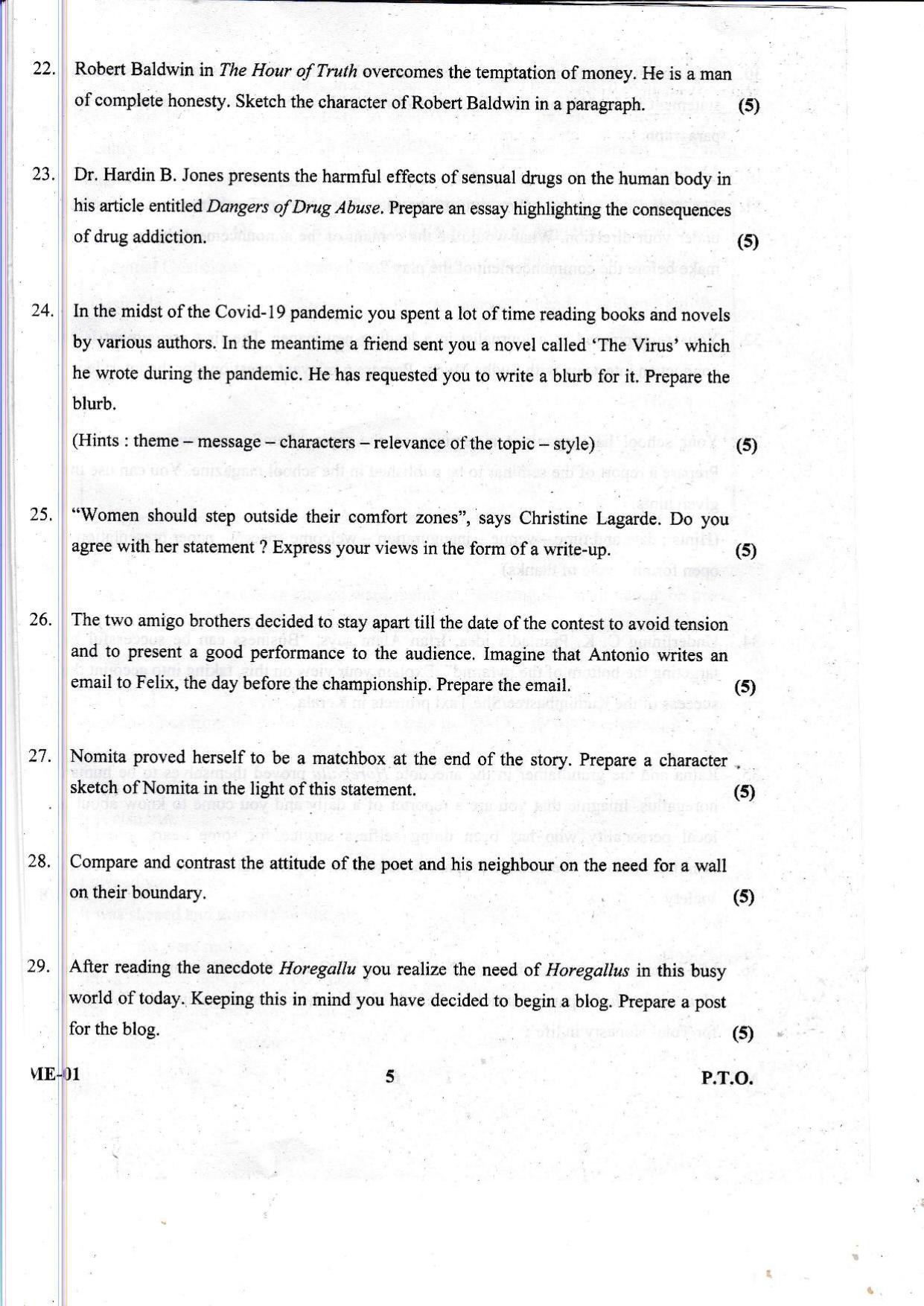 Kerala Plus Two 2021 English Model Question Paper - Page 5