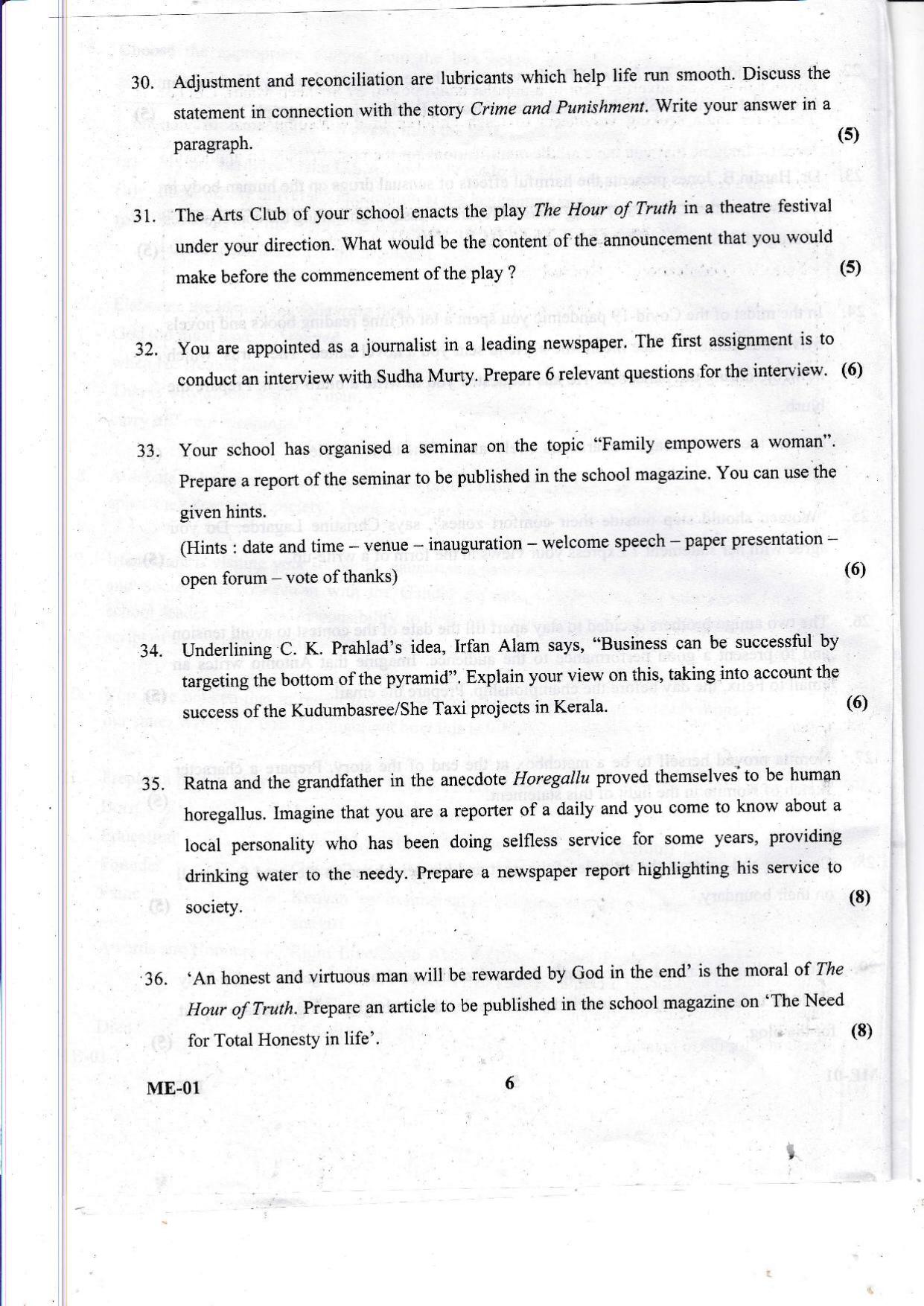 Kerala Plus Two 2021 English Model Question Paper - Page 6