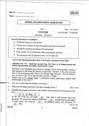 Kerala Plus Two 2021 English Model Question Paper