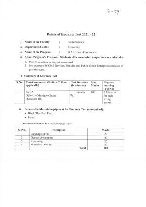 JMI Entrance Exam B59-B.A.(Hons) (Economics) Syllabus