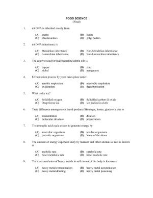 CUSAT CAT 2017 Food Science Question Paper