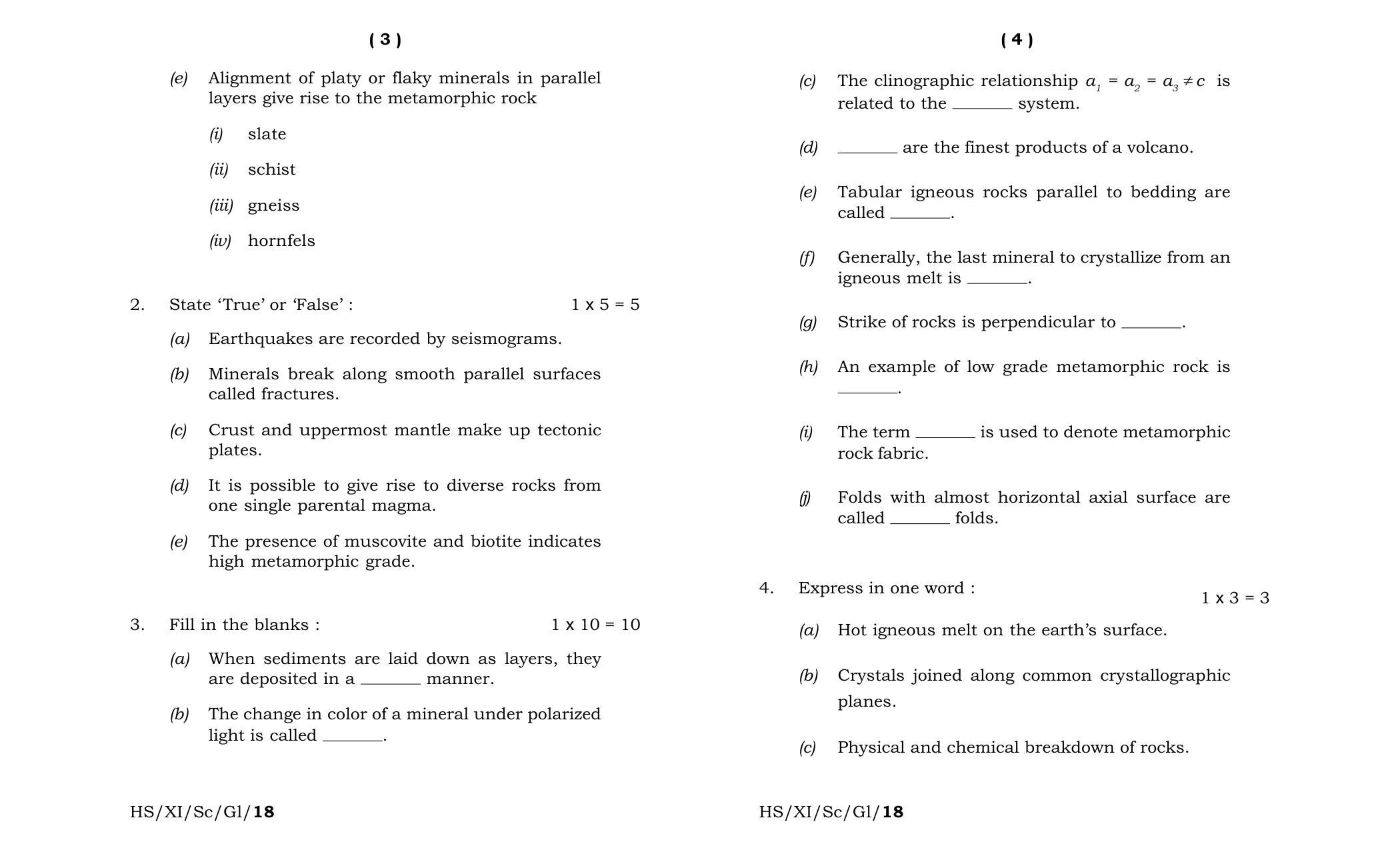 Meghalaya Board (MBOSE) Class 11 Geology 2018 Question Paper - Page 2