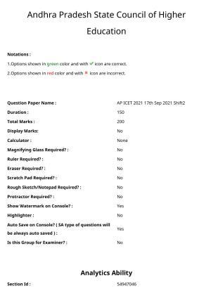 AP ICET 2021 - Shift 2 Question Paper With Preliminary Keys