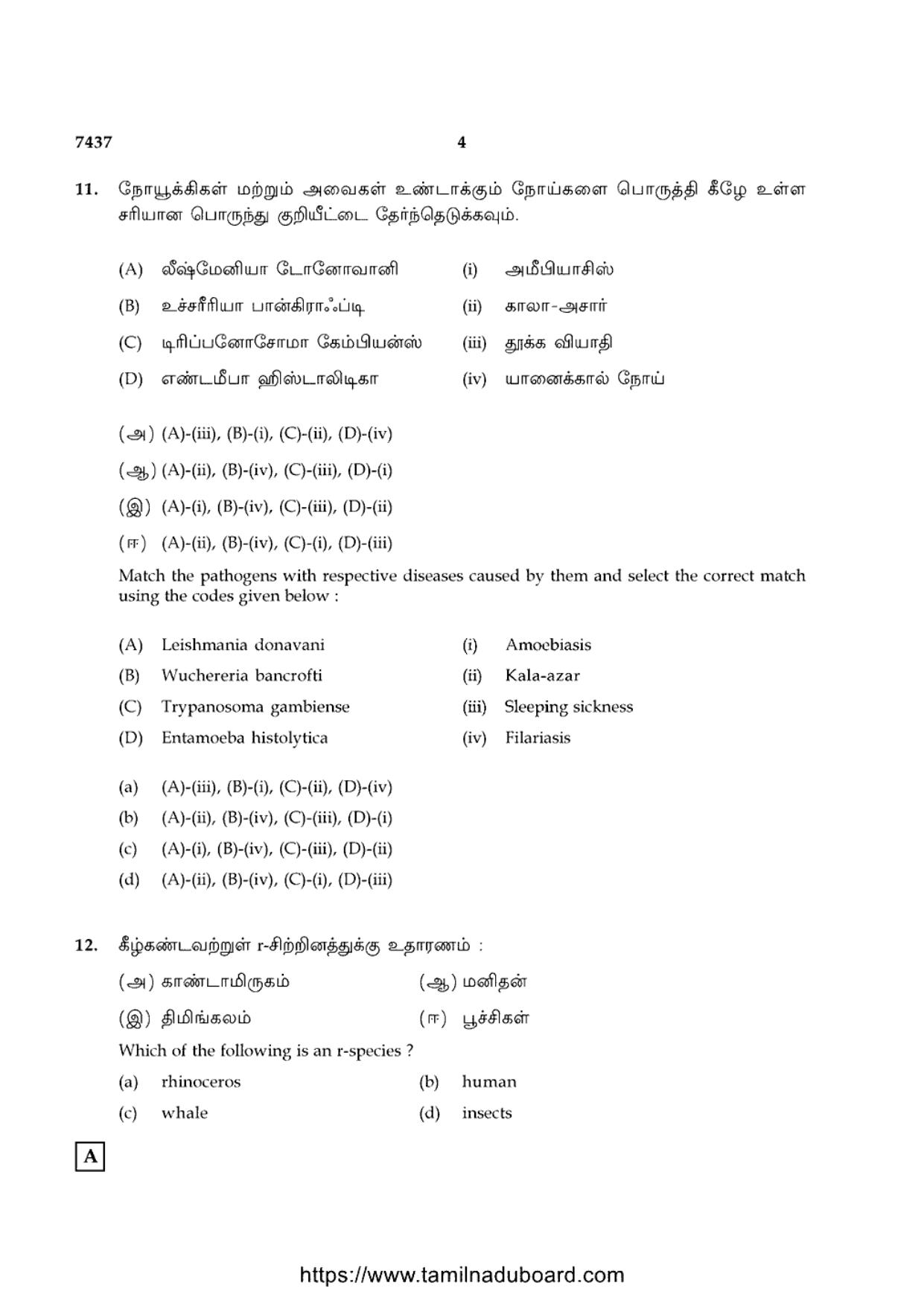 TN Class 12 2024 Zoology Question Papers - Page 4