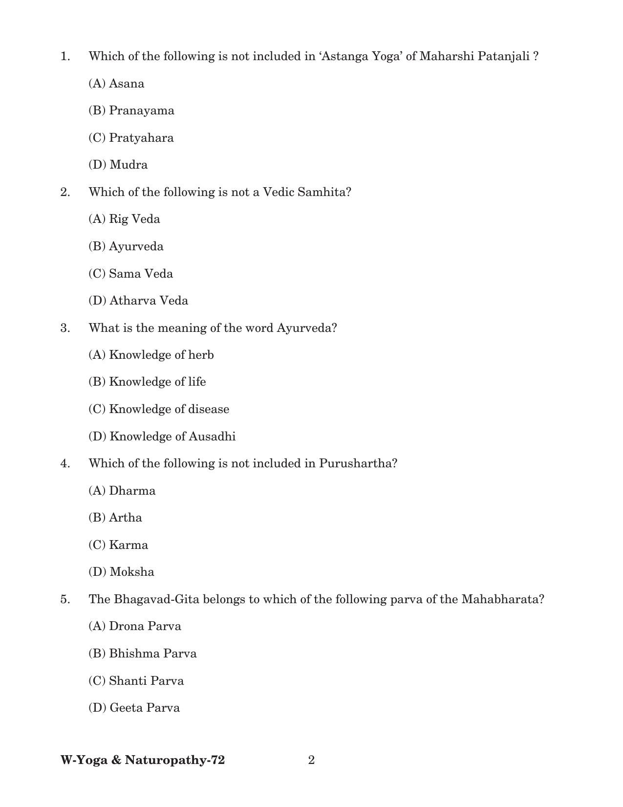 Odisha CPET 2022 YOGA & NATUROPATHY Question Paper - Page 2