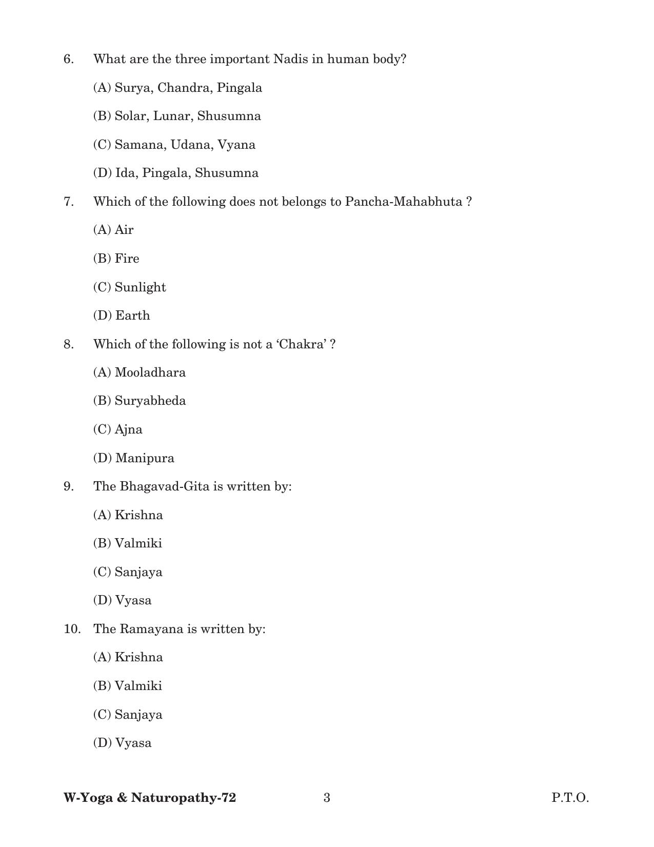 Odisha CPET 2022 YOGA & NATUROPATHY Question Paper - Page 3