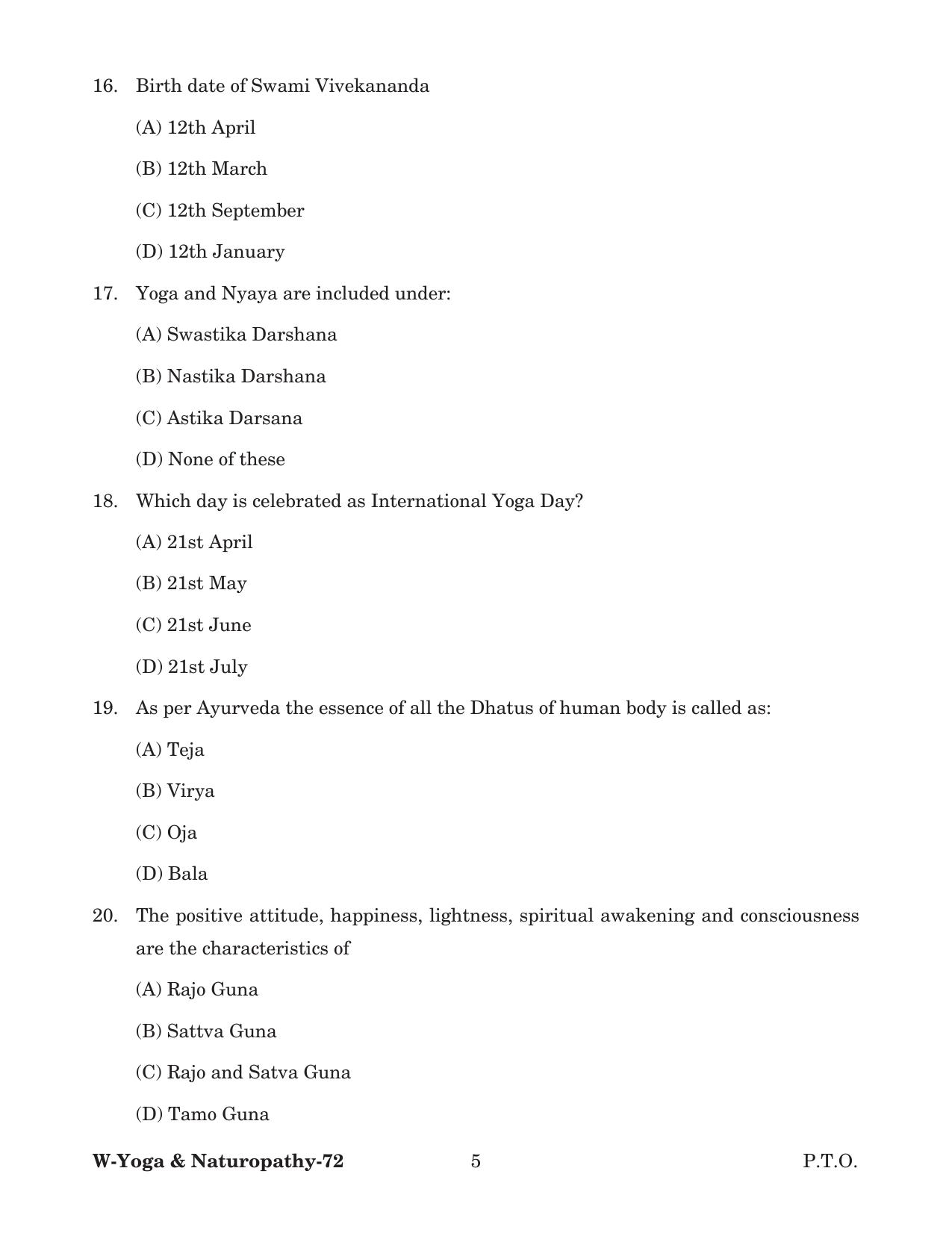 Odisha CPET 2022 YOGA & NATUROPATHY Question Paper - Page 5