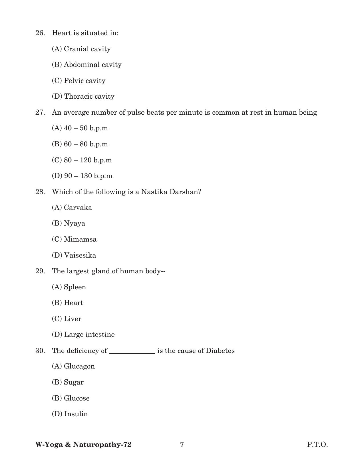 Odisha CPET 2022 YOGA & NATUROPATHY Question Paper - Page 7