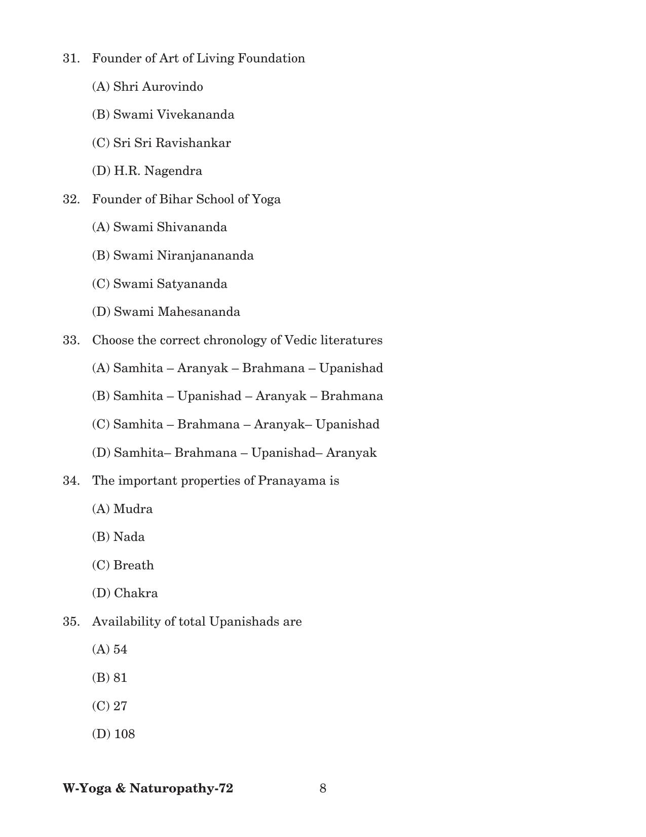 Odisha CPET 2022 YOGA & NATUROPATHY Question Paper - Page 8