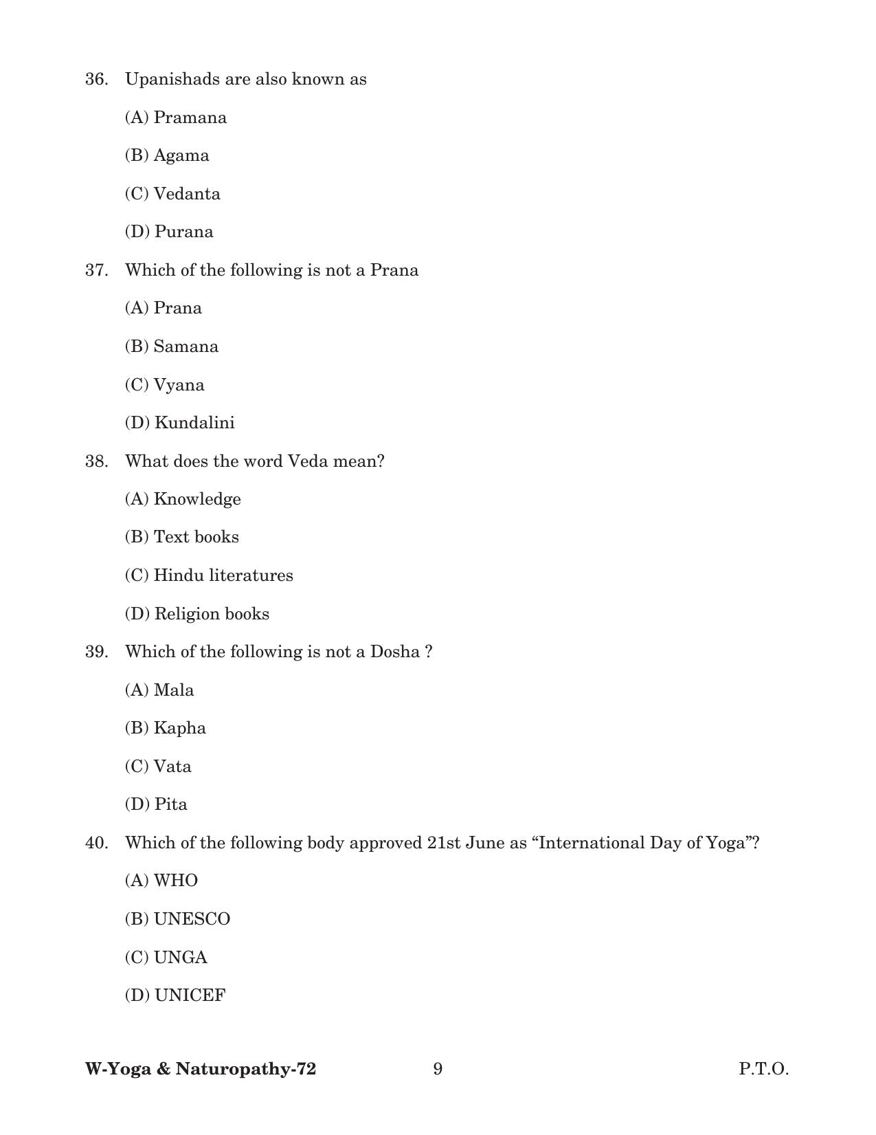 Odisha CPET 2022 YOGA & NATUROPATHY Question Paper - Page 9