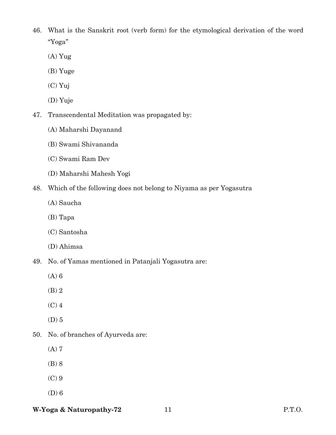 Odisha CPET 2022 YOGA & NATUROPATHY Question Paper - Page 11