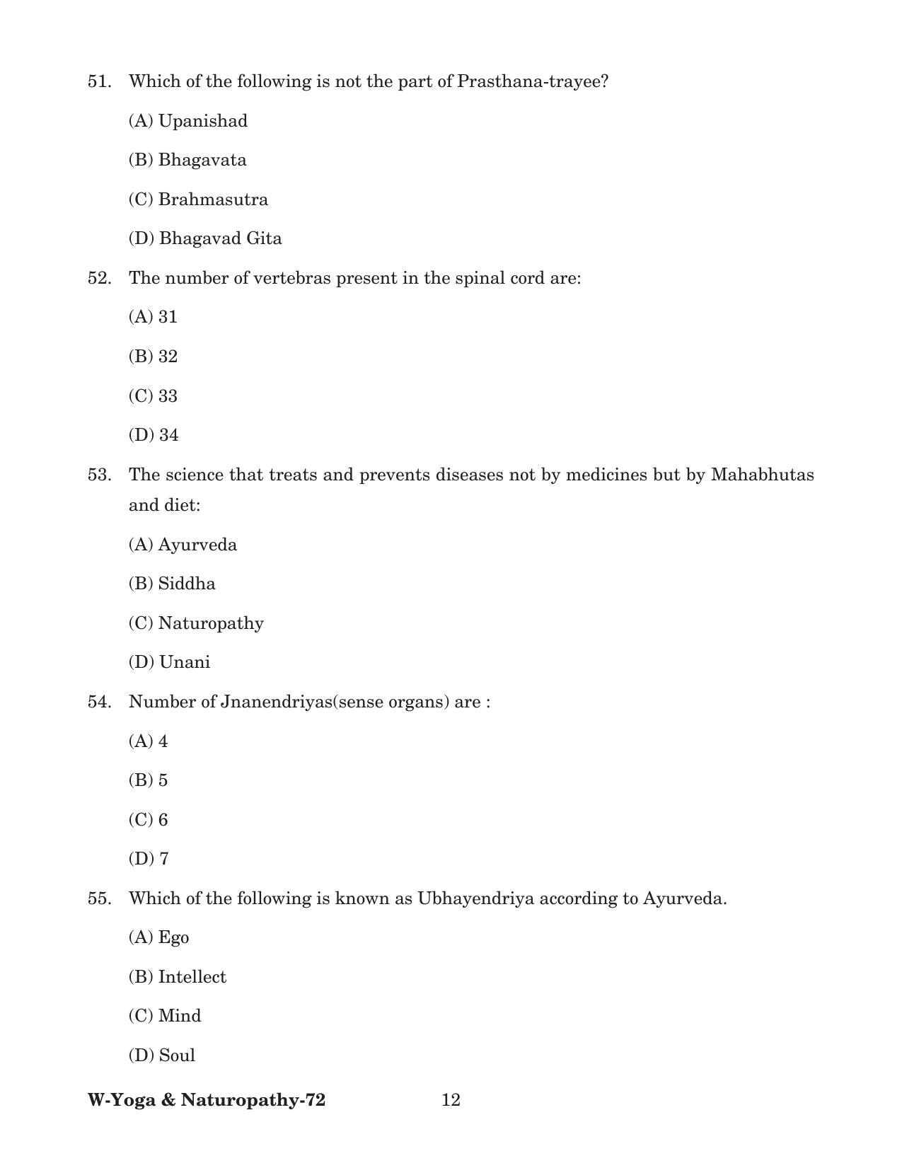 Odisha CPET 2022 YOGA & NATUROPATHY Question Paper - Page 12