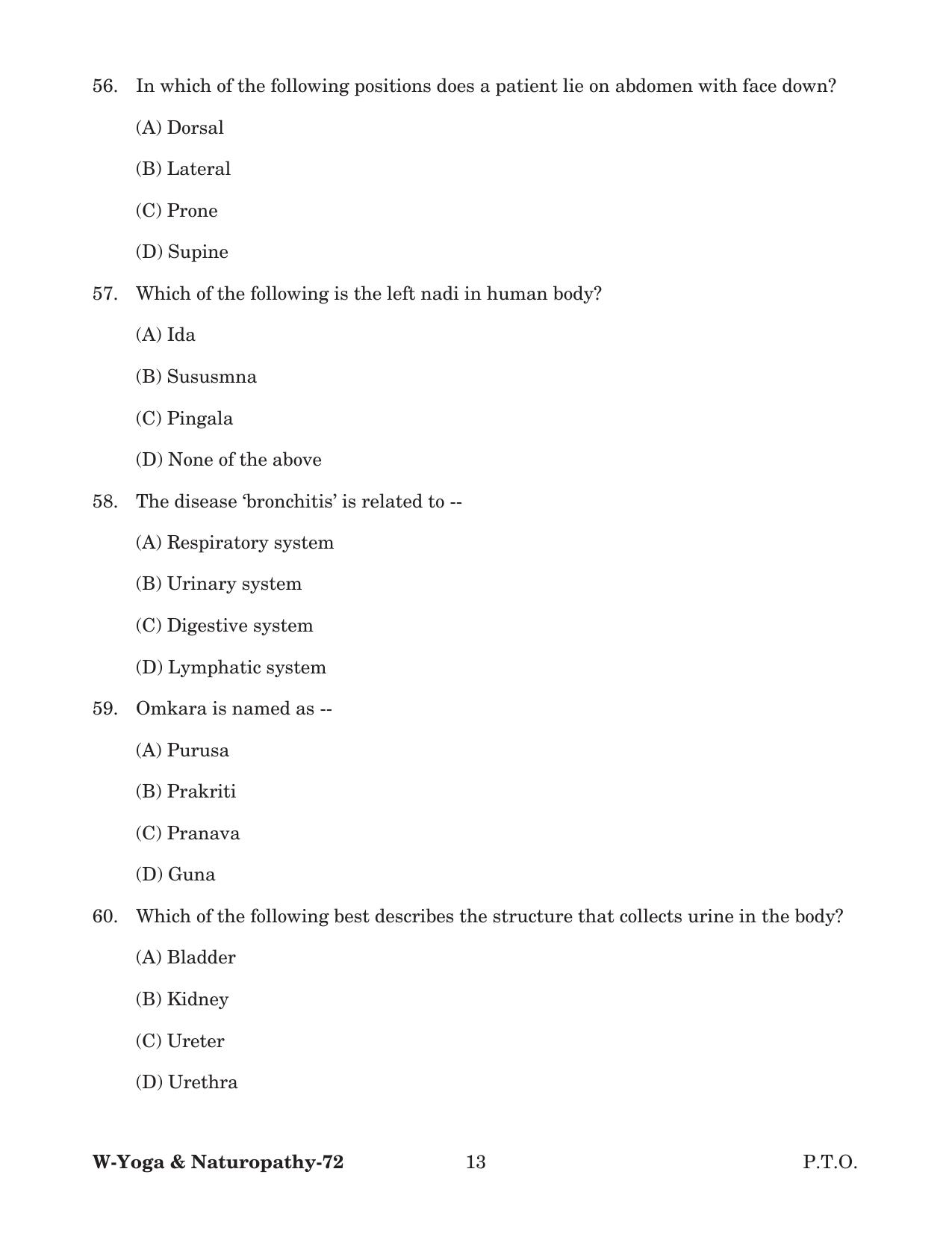Odisha CPET 2022 YOGA & NATUROPATHY Question Paper - Page 13