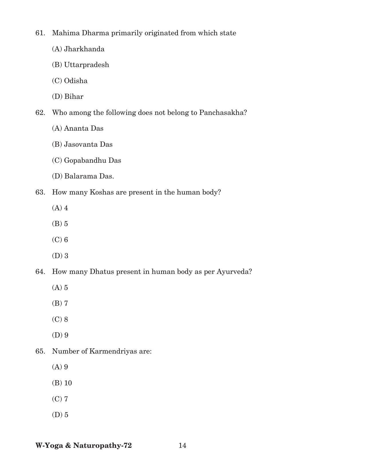 Odisha CPET 2022 YOGA & NATUROPATHY Question Paper - Page 14
