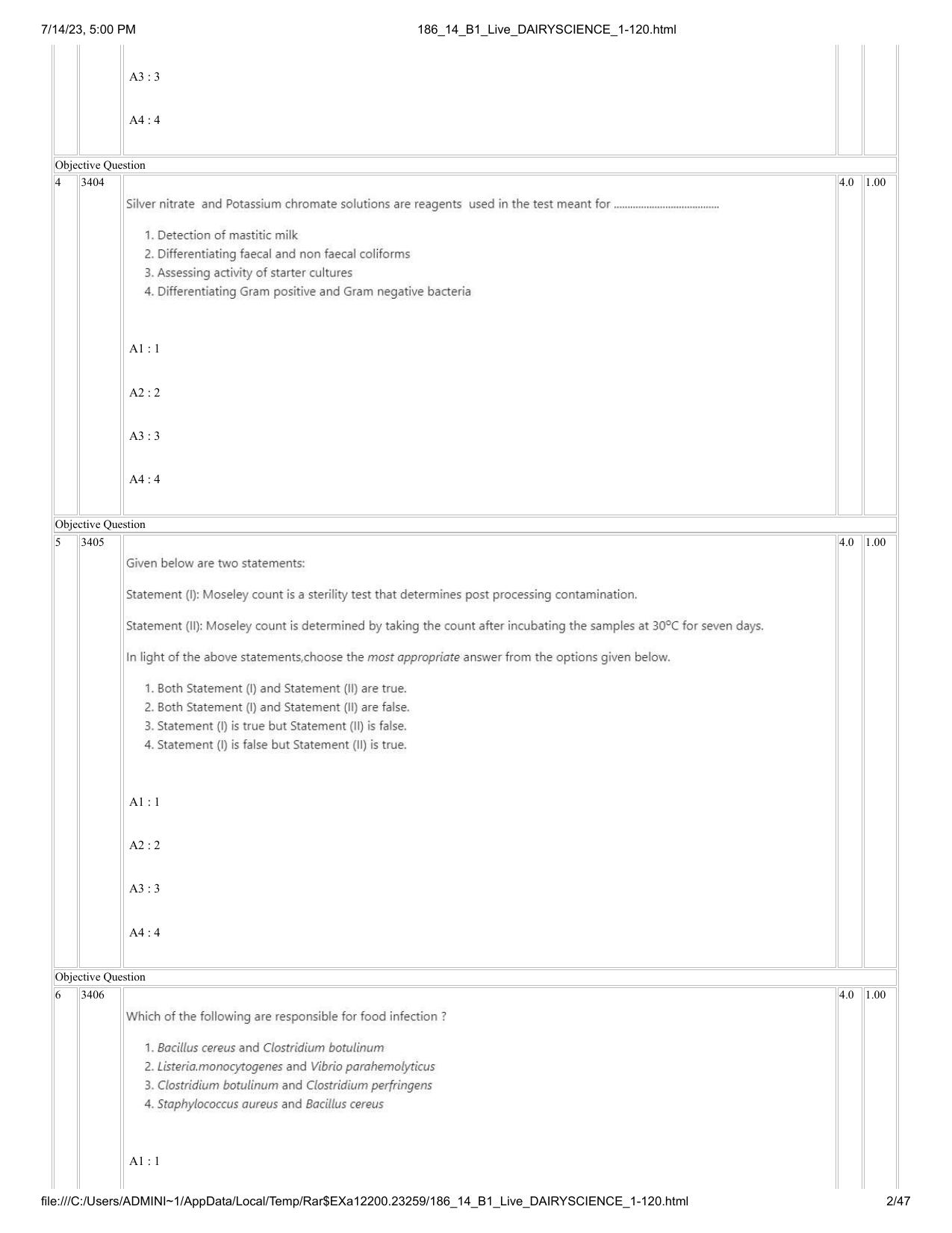 ICAR AIEEA PG 2023 DAIRY SCIENCE Question Paper- 14 July 2023 - Page 2