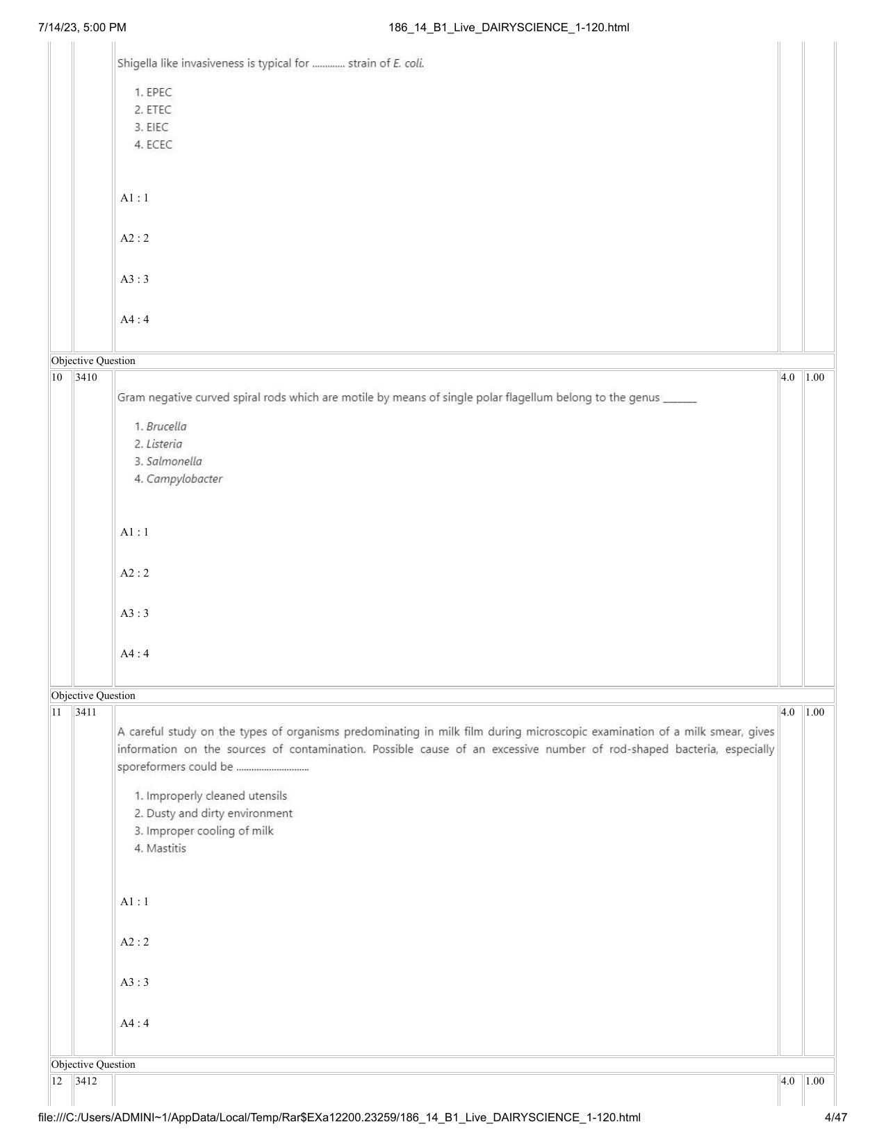 ICAR AIEEA PG 2023 DAIRY SCIENCE Question Paper- 14 July 2023 - Page 4