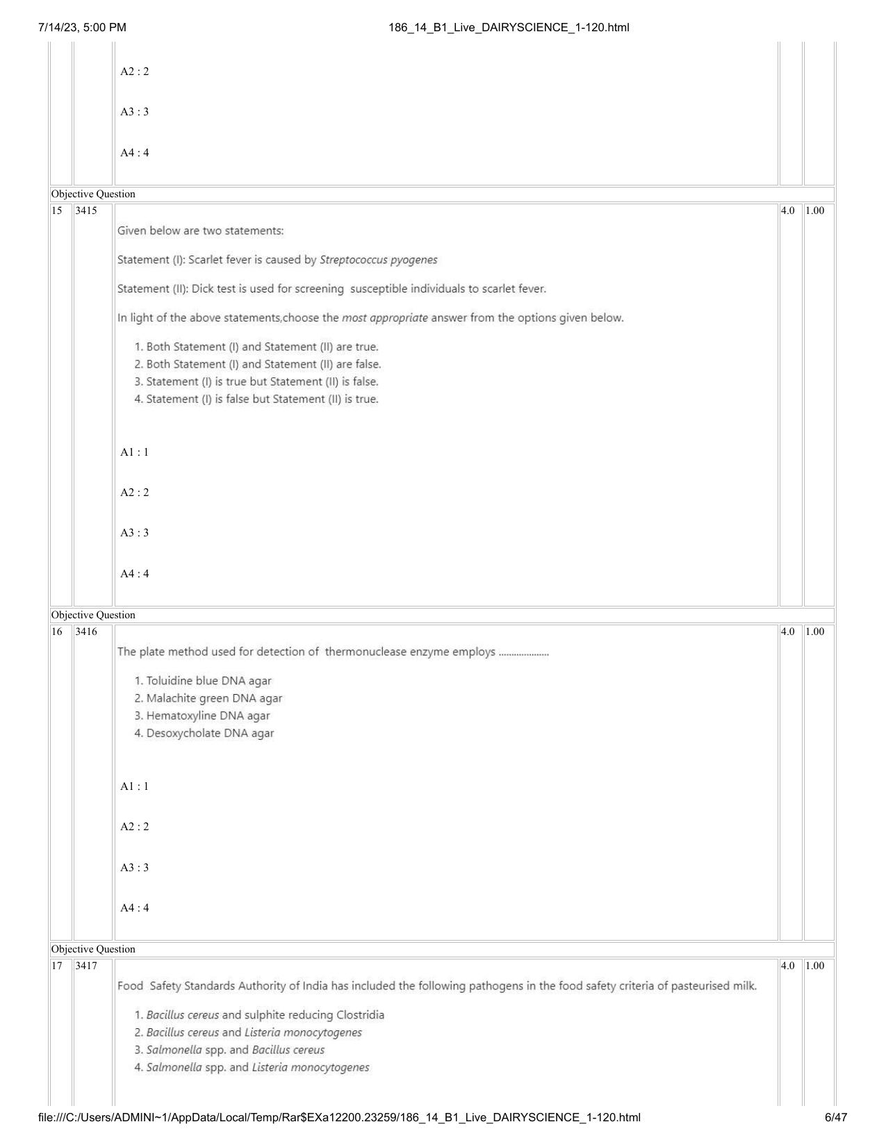 ICAR AIEEA PG 2023 DAIRY SCIENCE Question Paper- 14 July 2023 - Page 6