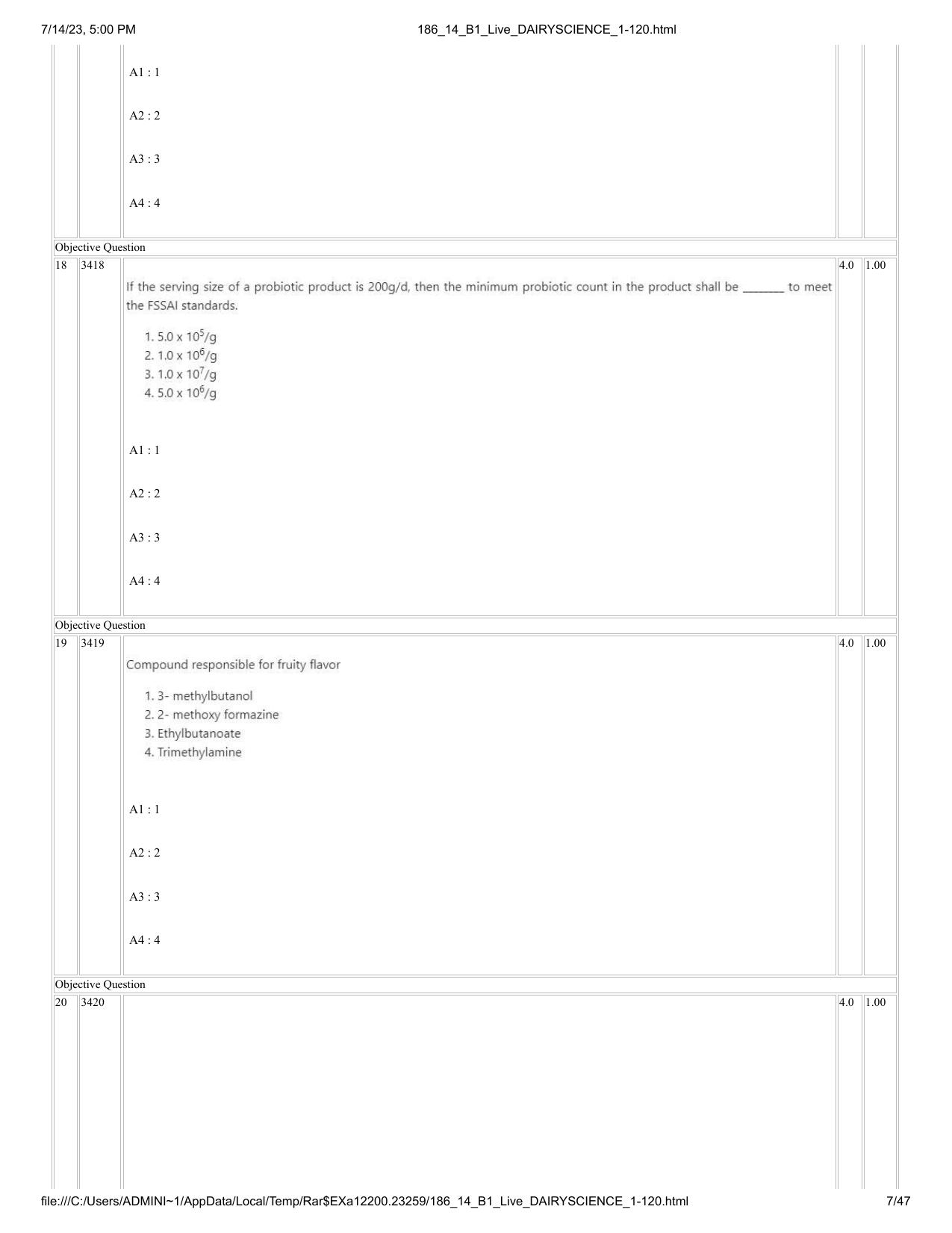 ICAR AIEEA PG 2023 DAIRY SCIENCE Question Paper- 14 July 2023 - Page 7