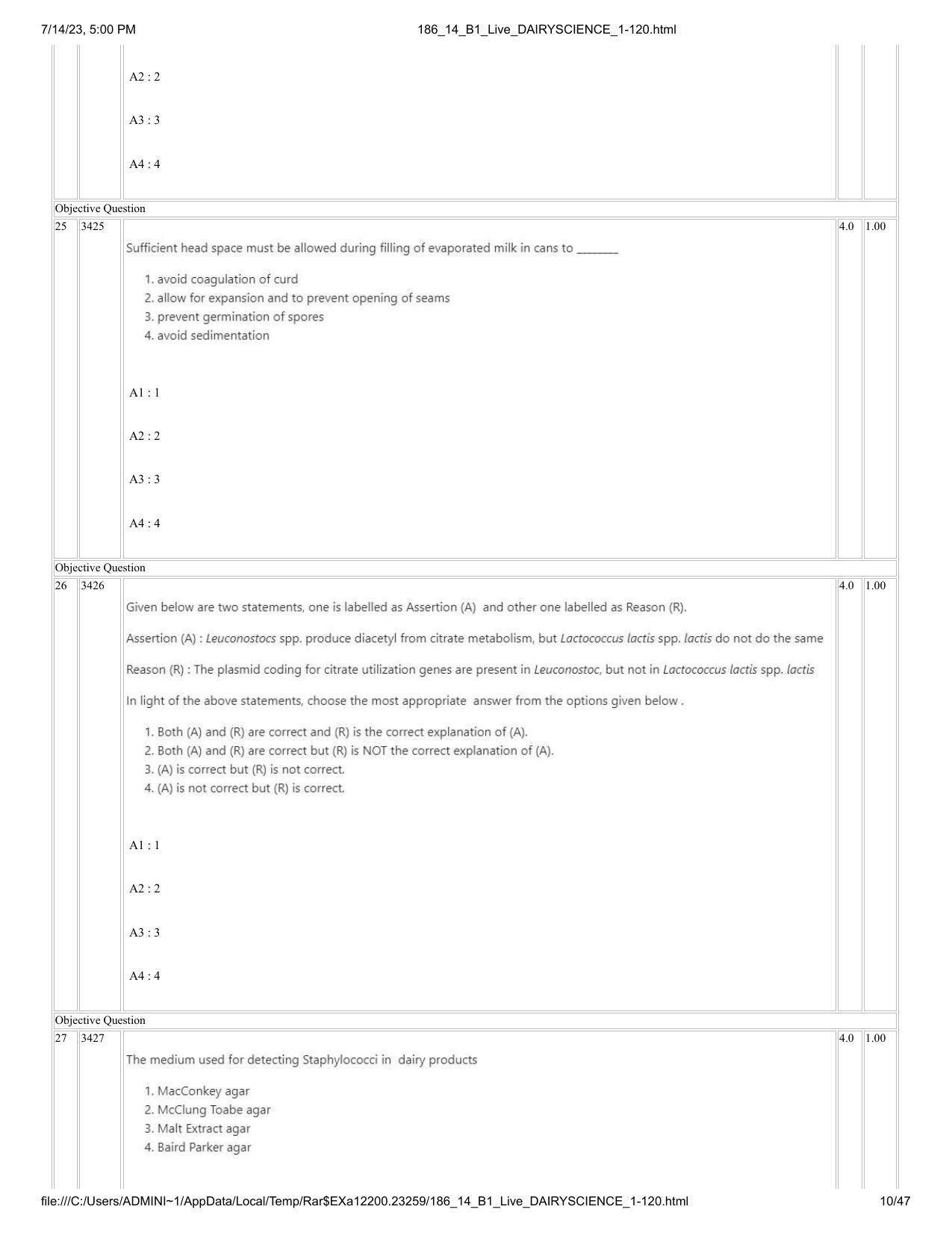 ICAR AIEEA PG 2023 DAIRY SCIENCE Question Paper- 14 July 2023 - Page 10