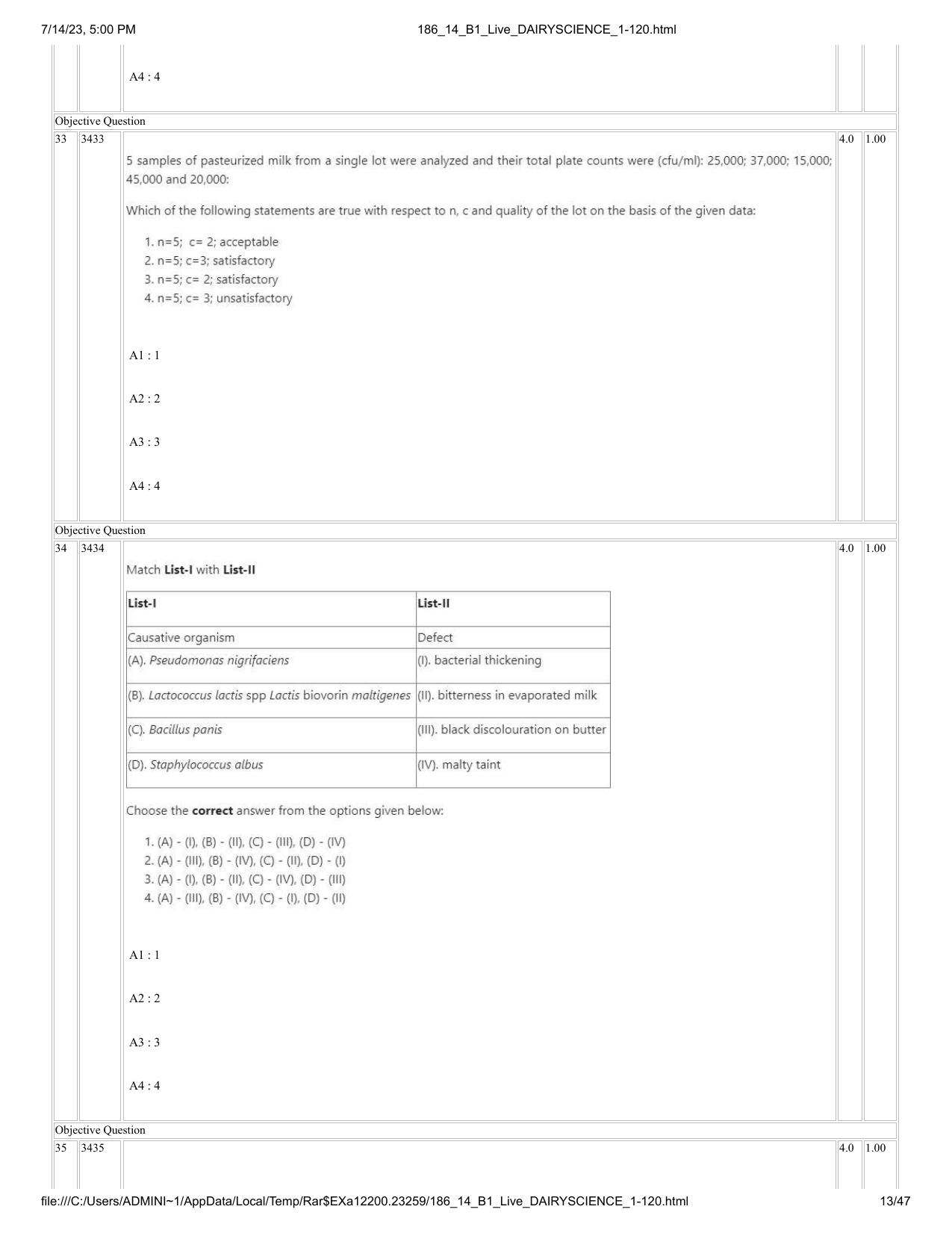 ICAR AIEEA PG 2023 DAIRY SCIENCE Question Paper- 14 July 2023 - Page 13