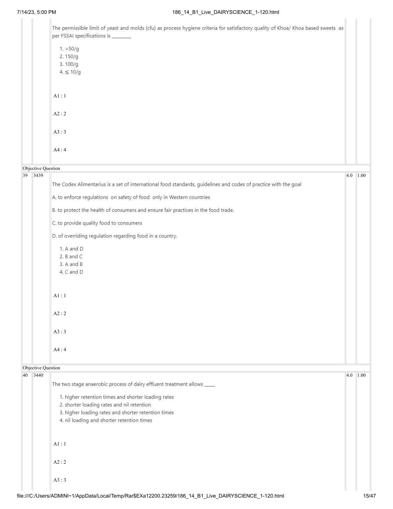 ICAR AIEEA PG 2023 DAIRY SCIENCE Question Paper- 14 July 2023 - Page 15