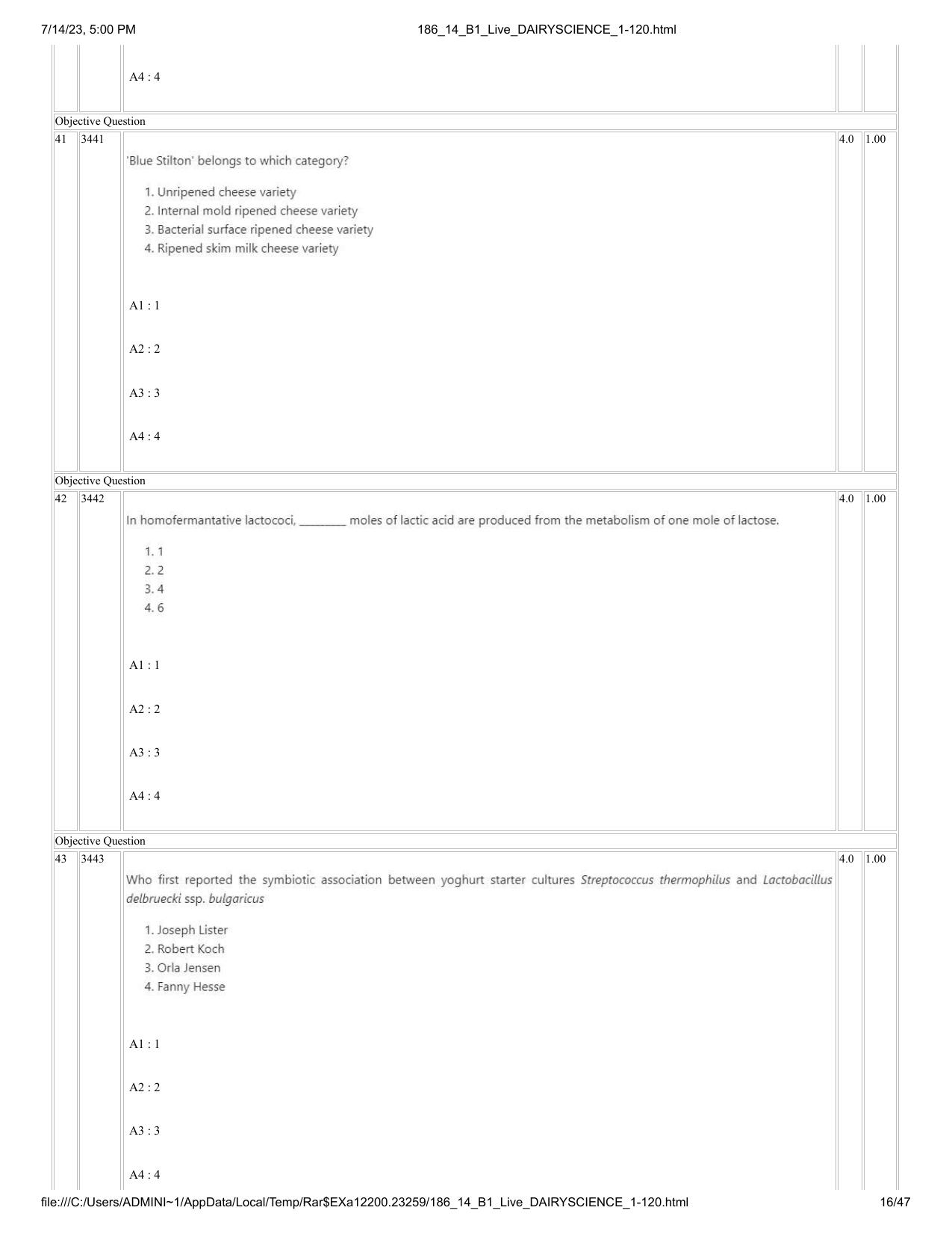 ICAR AIEEA PG 2023 DAIRY SCIENCE Question Paper- 14 July 2023 - Page 16