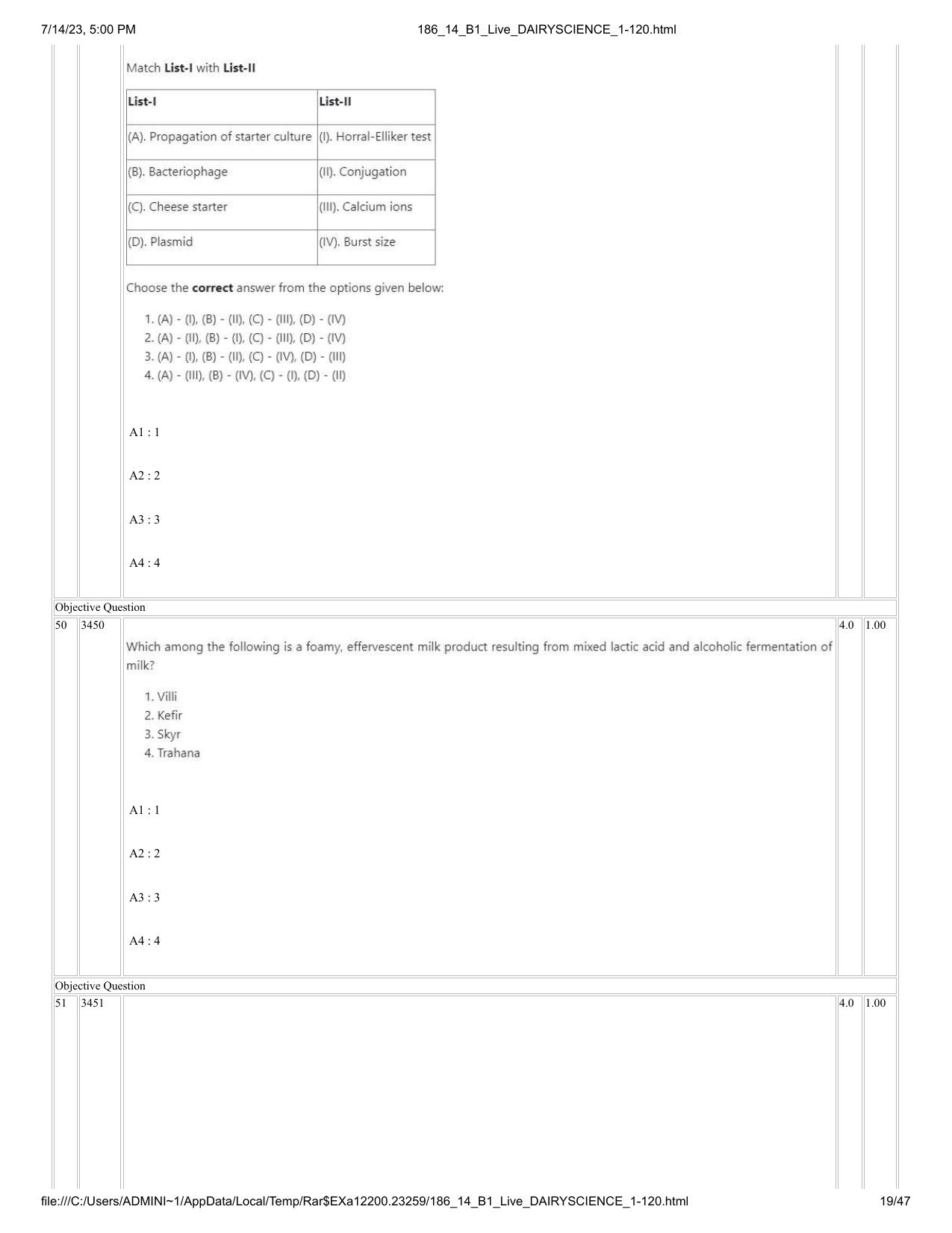 ICAR AIEEA PG 2023 DAIRY SCIENCE Question Paper- 14 July 2023 - Page 19