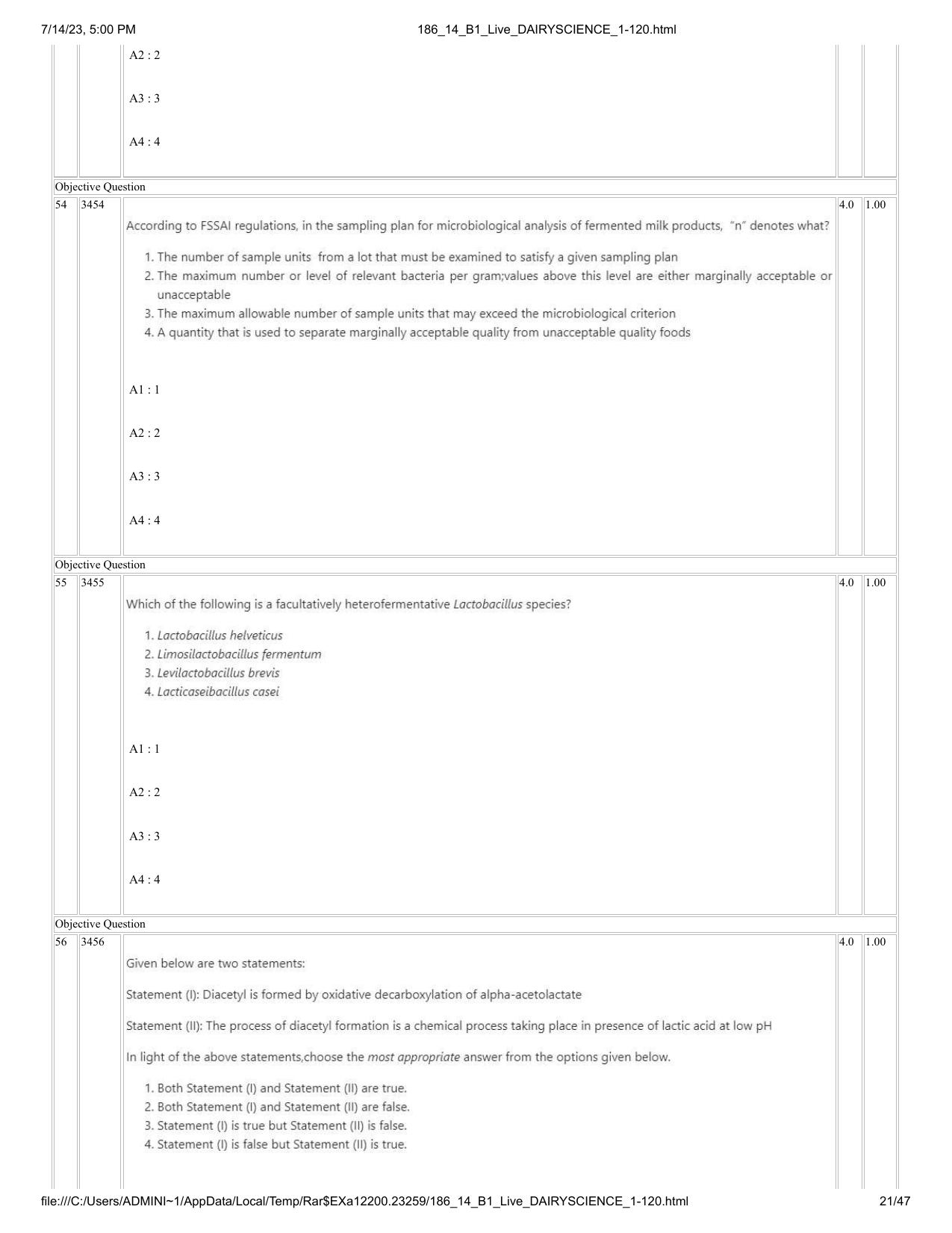 ICAR AIEEA PG 2023 DAIRY SCIENCE Question Paper- 14 July 2023 - Page 21