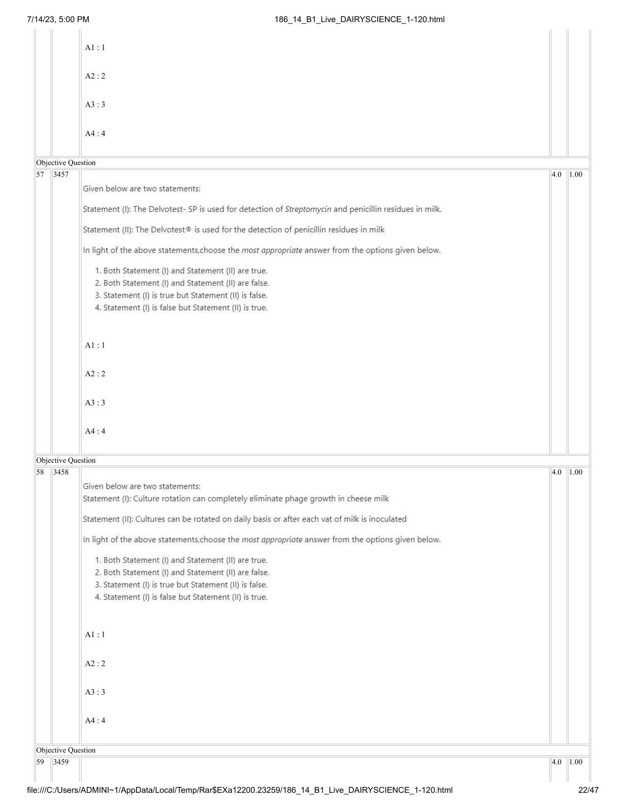 ICAR AIEEA PG 2023 DAIRY SCIENCE Question Paper- 14 July 2023 - Page 22