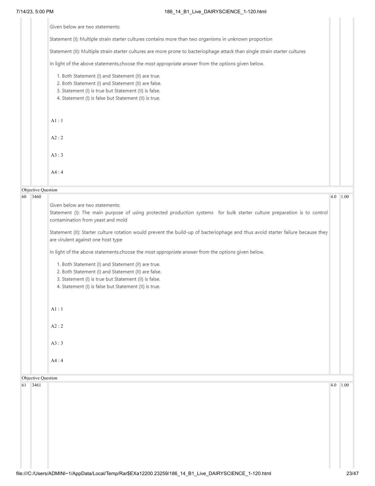 ICAR AIEEA PG 2023 DAIRY SCIENCE Question Paper- 14 July 2023 - Page 23