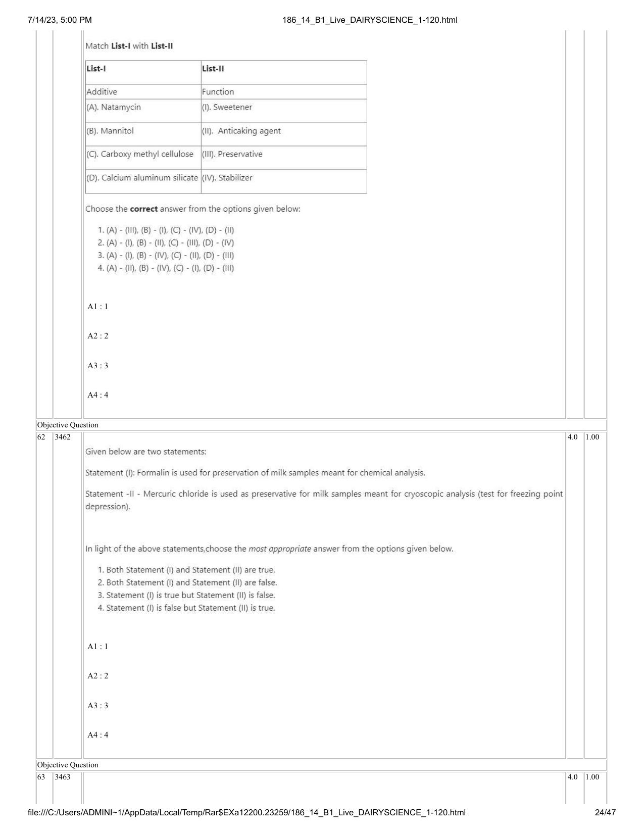 ICAR AIEEA PG 2023 DAIRY SCIENCE Question Paper- 14 July 2023 - Page 24