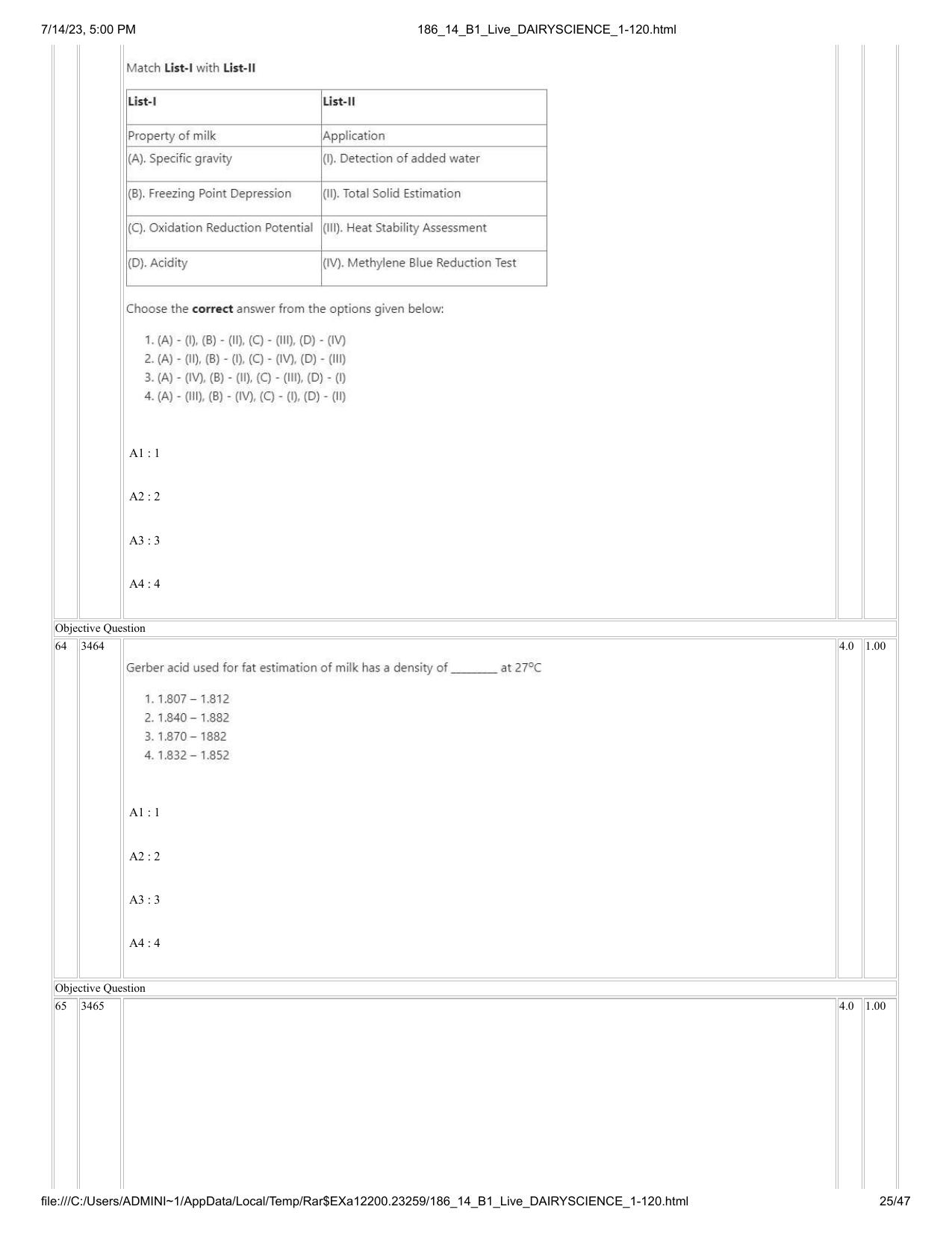 ICAR AIEEA PG 2023 DAIRY SCIENCE Question Paper- 14 July 2023 - Page 25