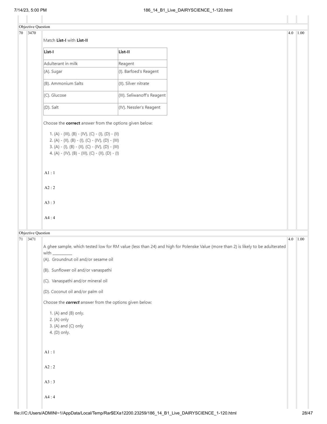 ICAR AIEEA PG 2023 DAIRY SCIENCE Question Paper- 14 July 2023 - Page 28