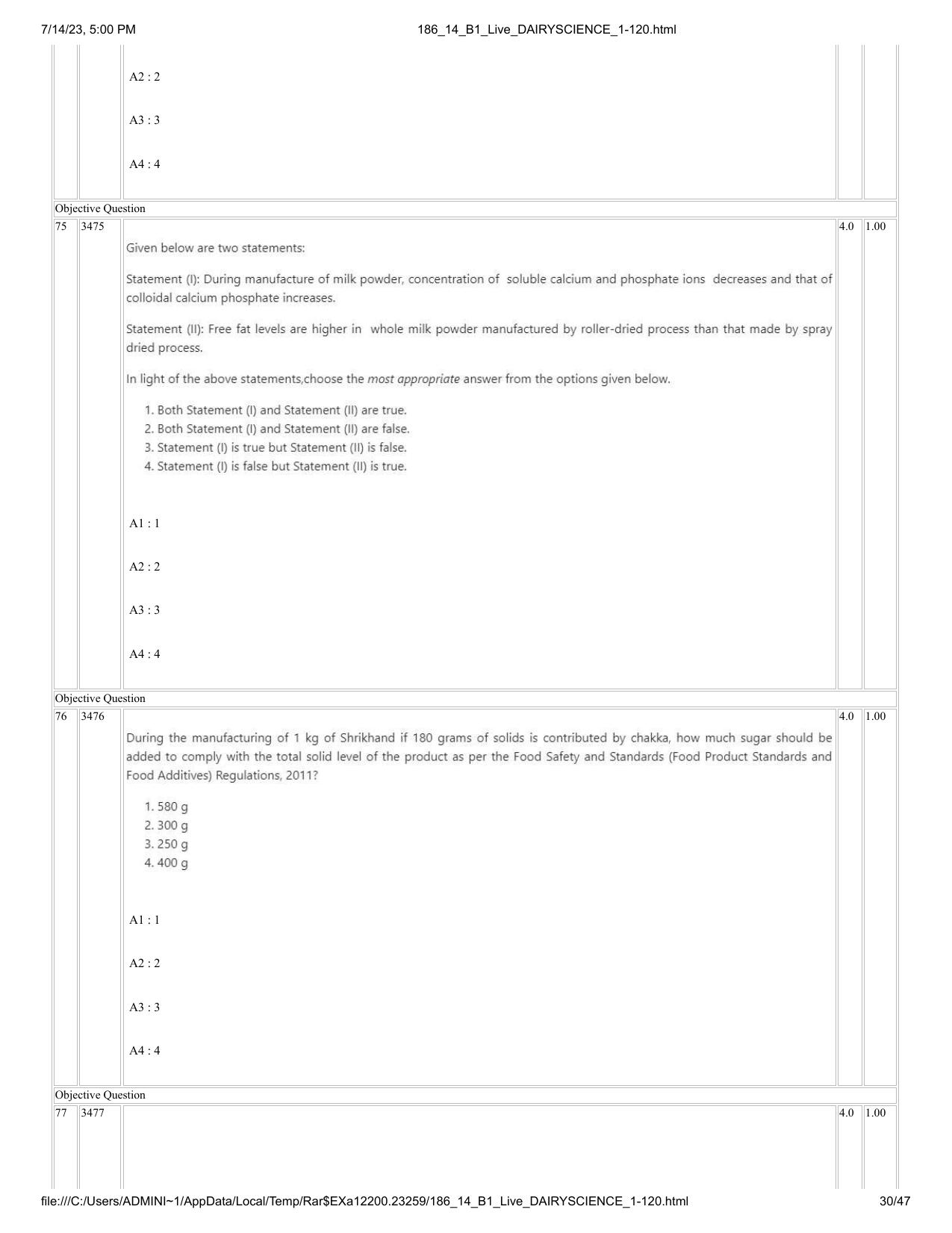 ICAR AIEEA PG 2023 DAIRY SCIENCE Question Paper- 14 July 2023 - Page 30