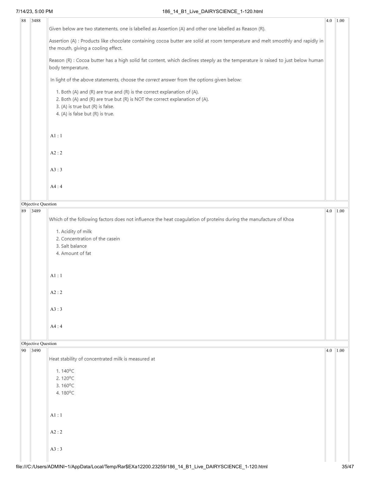 ICAR AIEEA PG 2023 DAIRY SCIENCE Question Paper- 14 July 2023 - Page 35