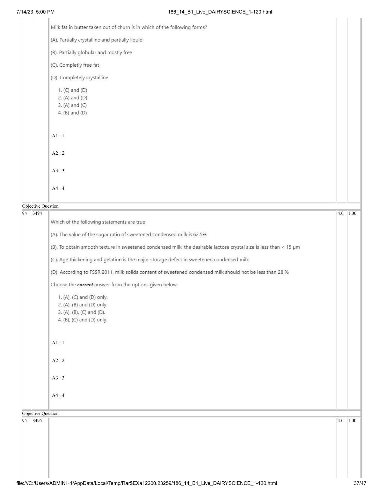 ICAR AIEEA PG 2023 DAIRY SCIENCE Question Paper- 14 July 2023 - Page 37