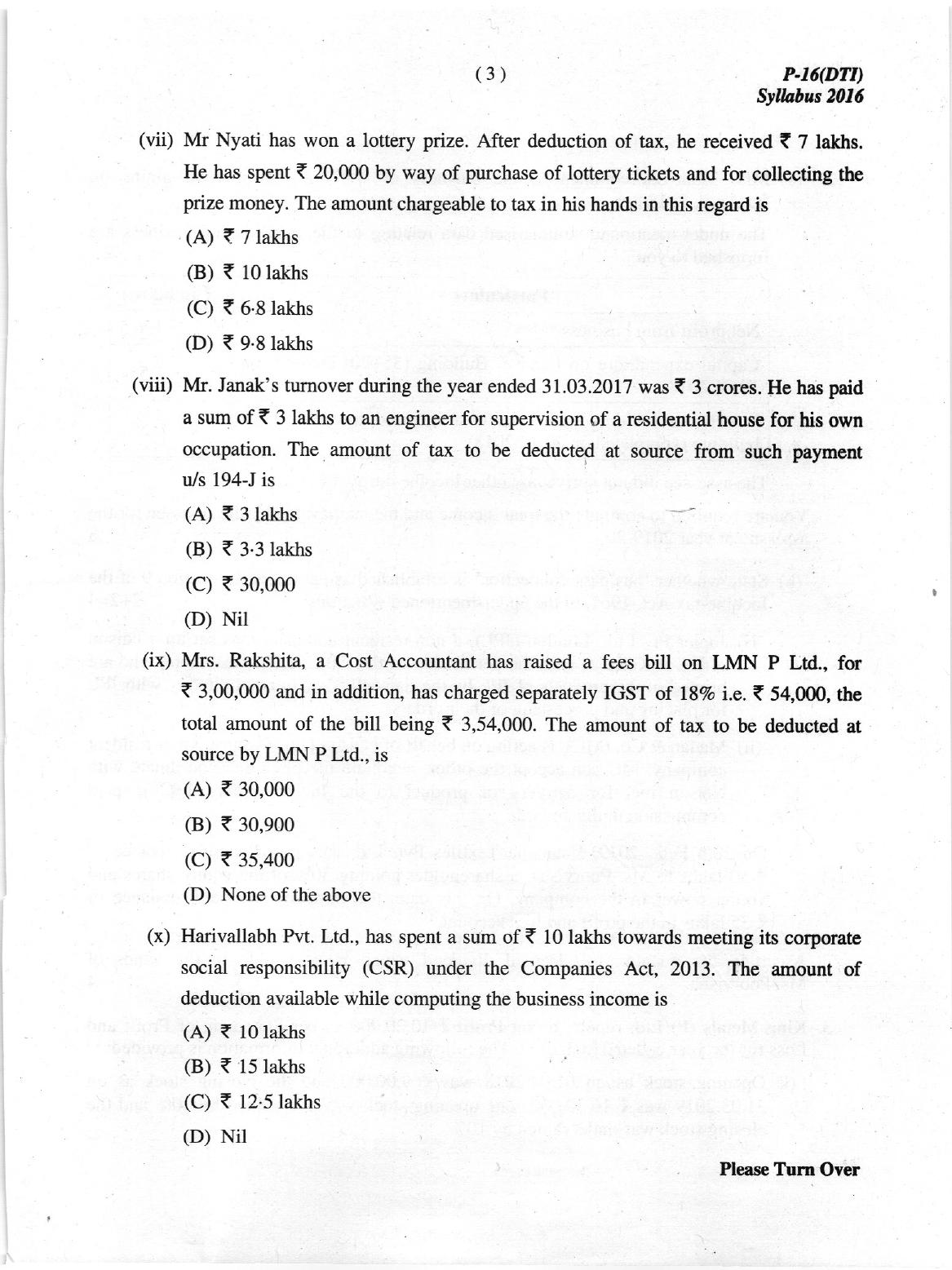 ICMAI June 2018 Tax Laws and International Taxation Question Paper (Final) - Page 3