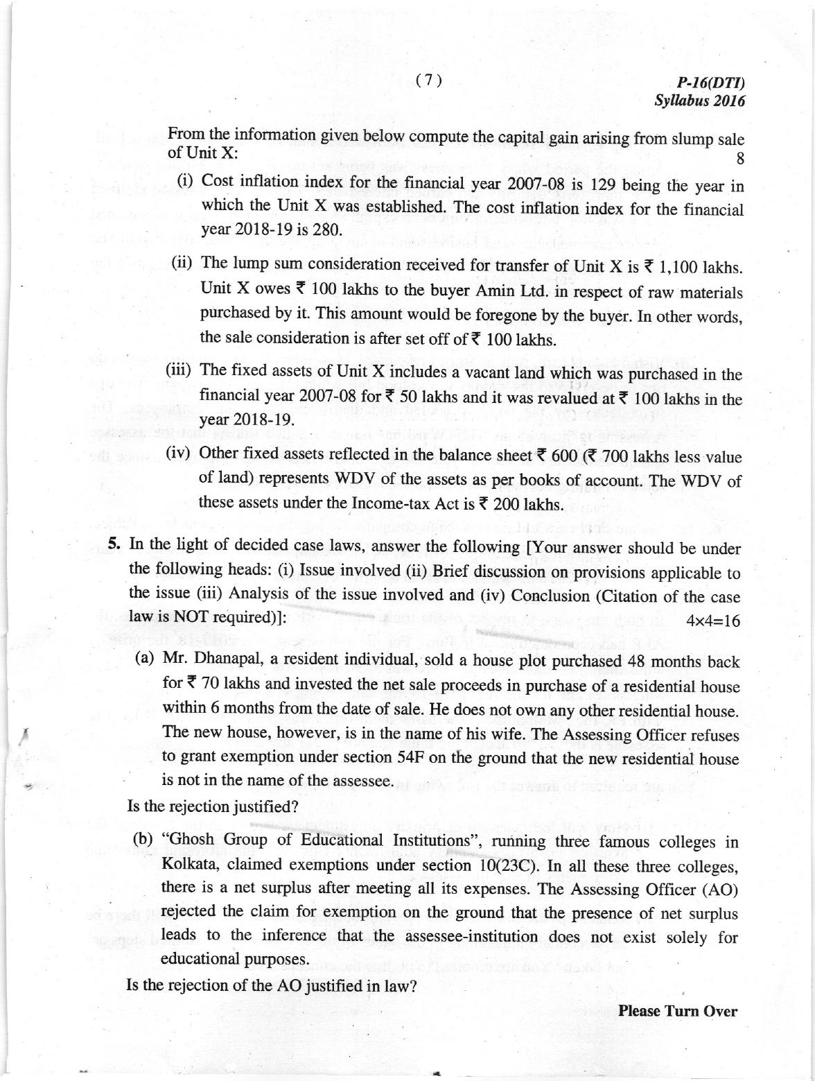 ICMAI June 2018 Tax Laws and International Taxation Question Paper (Final) - Page 7