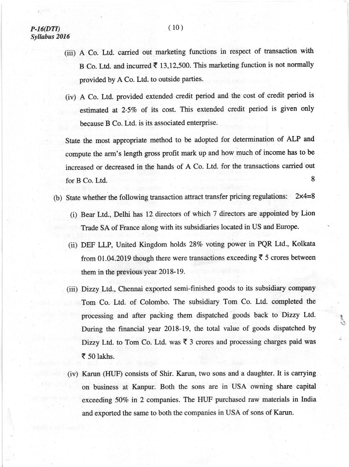 ICMAI June 2018 Tax Laws and International Taxation Question Paper (Final) - Page 10