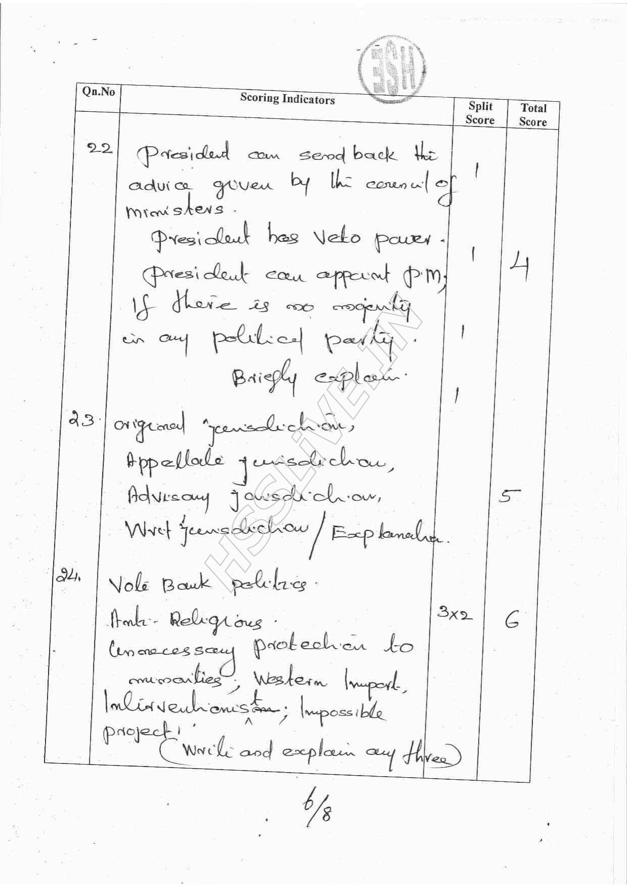 Kerala Plus One 2016 Political Science Answer Key - Page 6