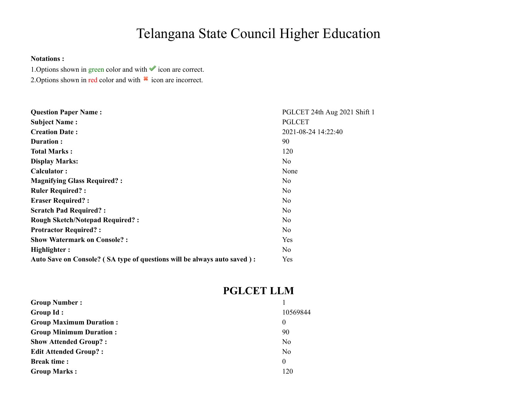 TS PGLCET 24th Aug 2021 Shift 1 Question Paper - Page 1