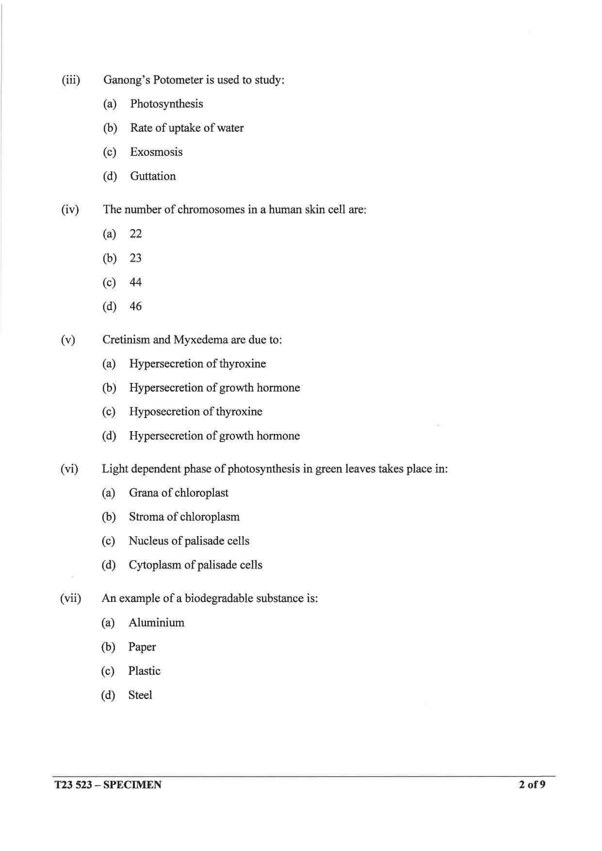 ICSE Class 10 Biology Sample Paper 2023 - Page 2