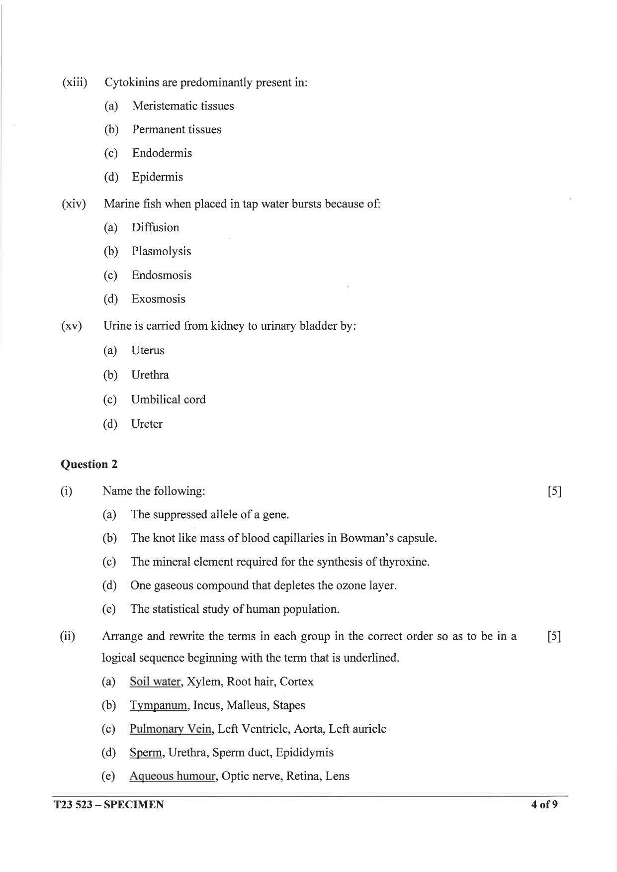 ICSE Class 10 Biology Sample Paper 2023 - Page 4