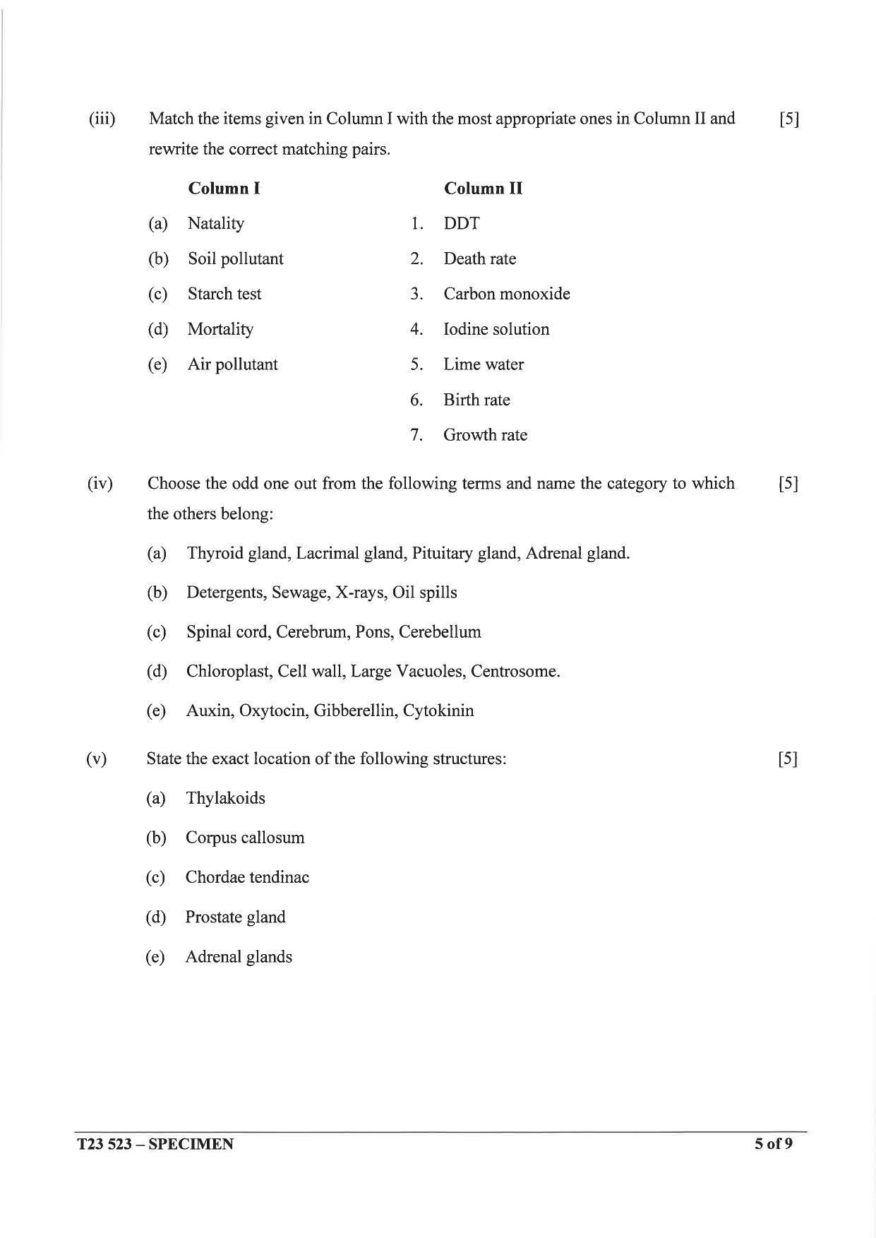 ICSE Class 10 Biology Sample Paper 2023 - Page 5