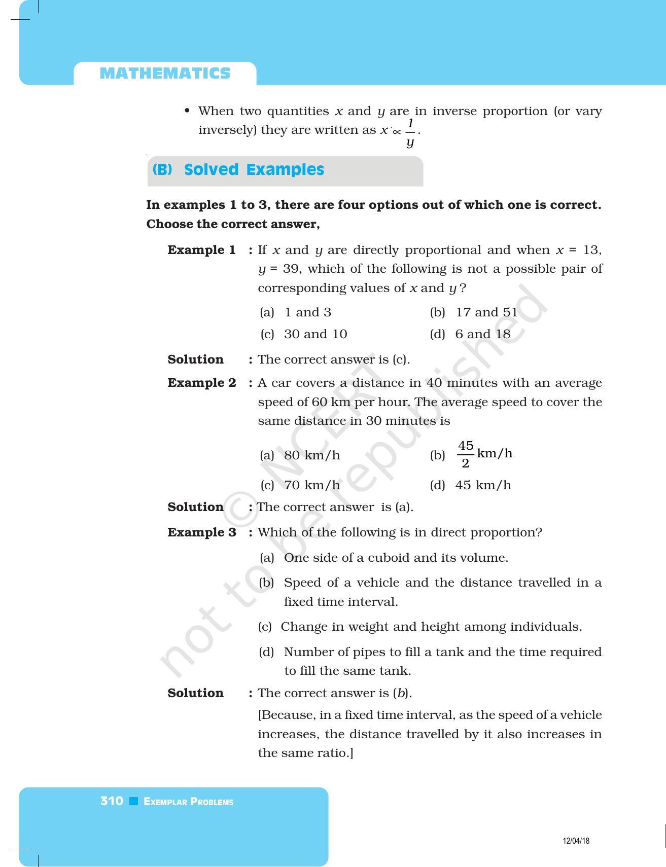 NCERT Exemplar Book for Class 8 Maths: Chapter 10- Direct and Inverse Proportions - Page 2