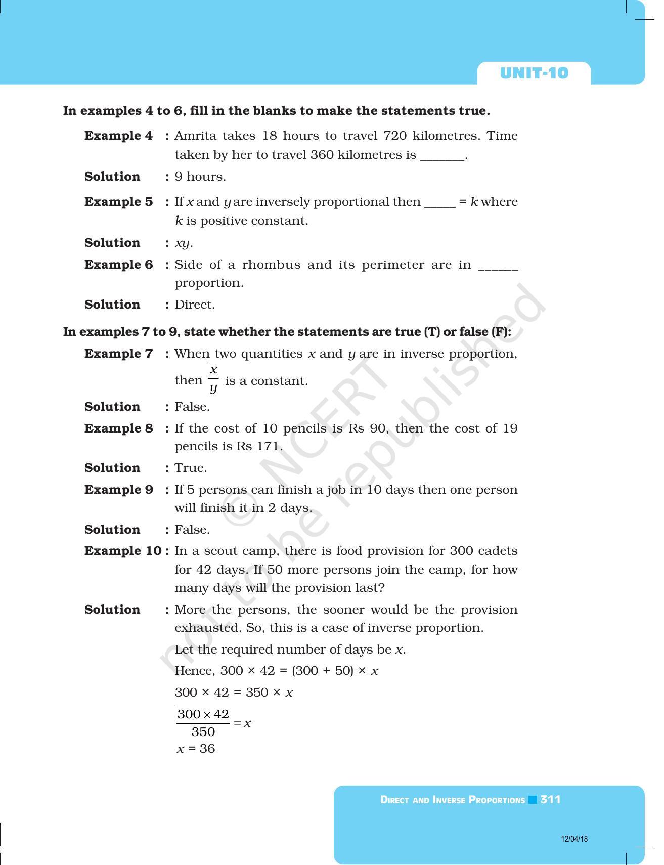 NCERT Exemplar Book for Class 8 Maths: Chapter 10- Direct and Inverse Proportions - Page 3