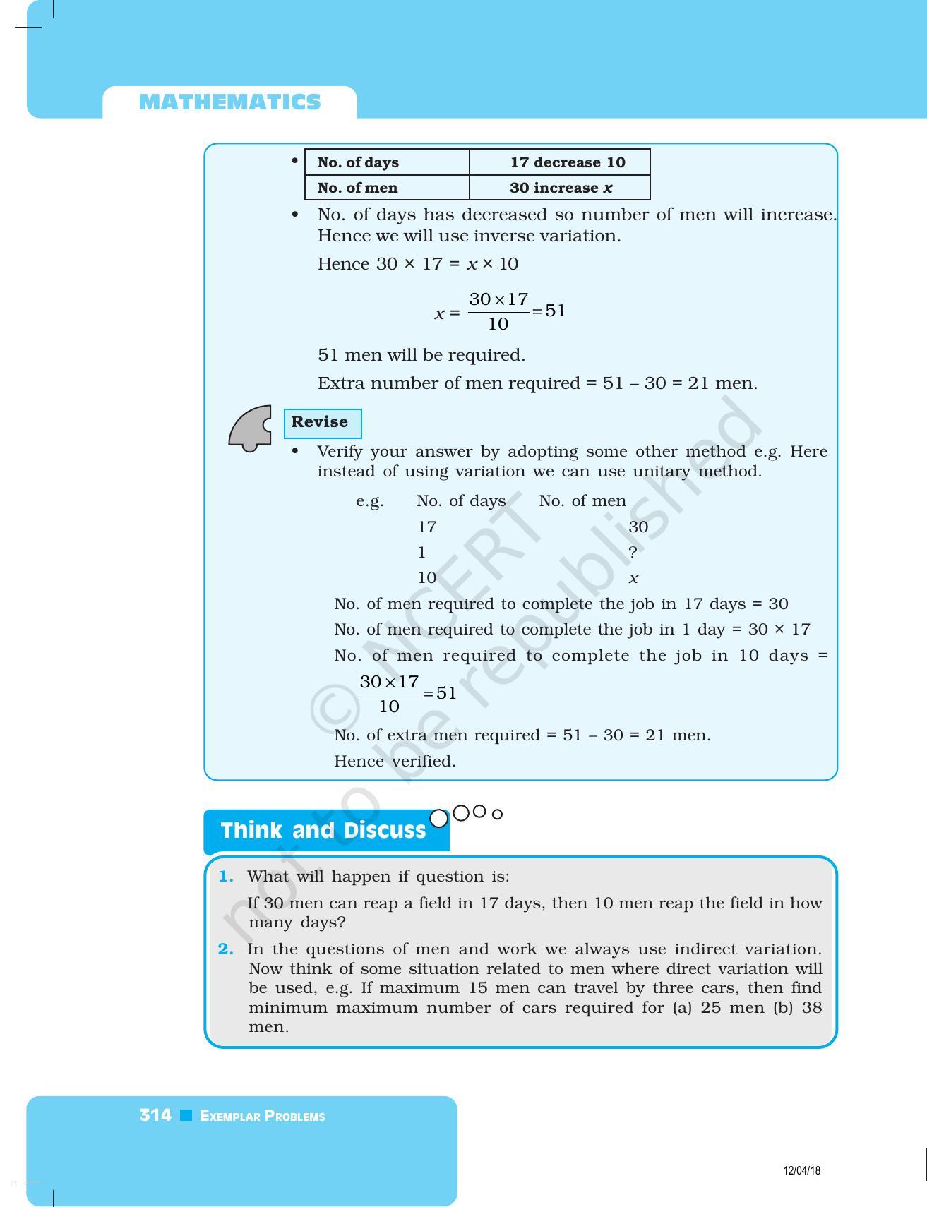 NCERT Exemplar Book for Class 8 Maths: Chapter 10- Direct and Inverse Proportions - Page 6